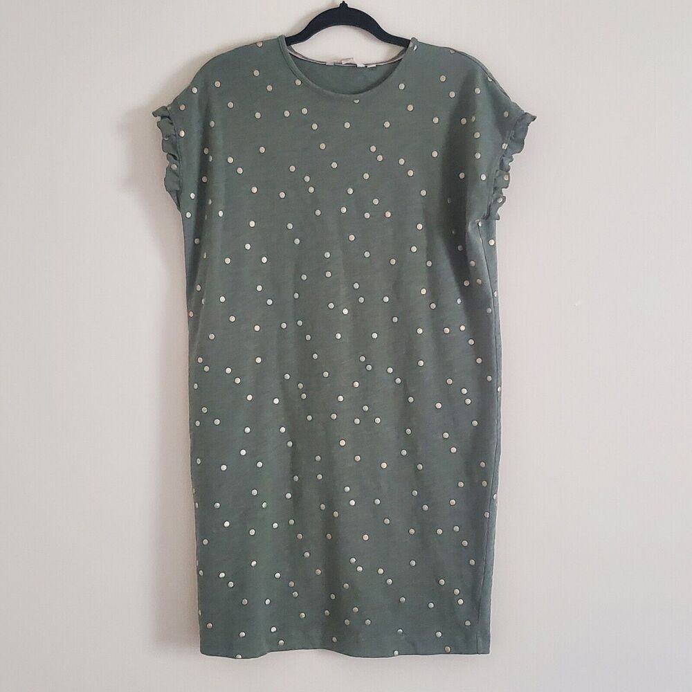 Boden Womens Faye Metallic Green Gold Ruffle Sleeve Dress Size 6R